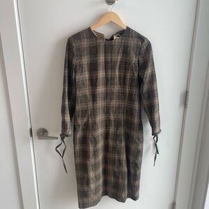 ACNE STUDIOS Wool Plaid Long Sleeve Dress